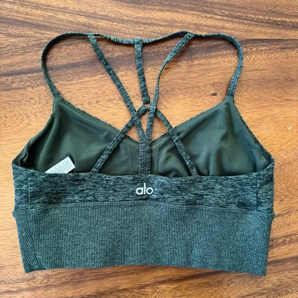Alo Yoga Heather Hunter Green Strappy Back Sports Bra Small - Picture 4 of 8